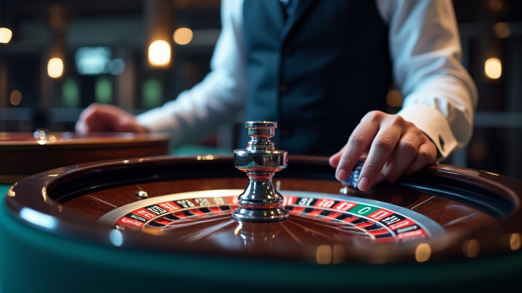 Croupier en studio avec caméra HD et interface de chat en direct