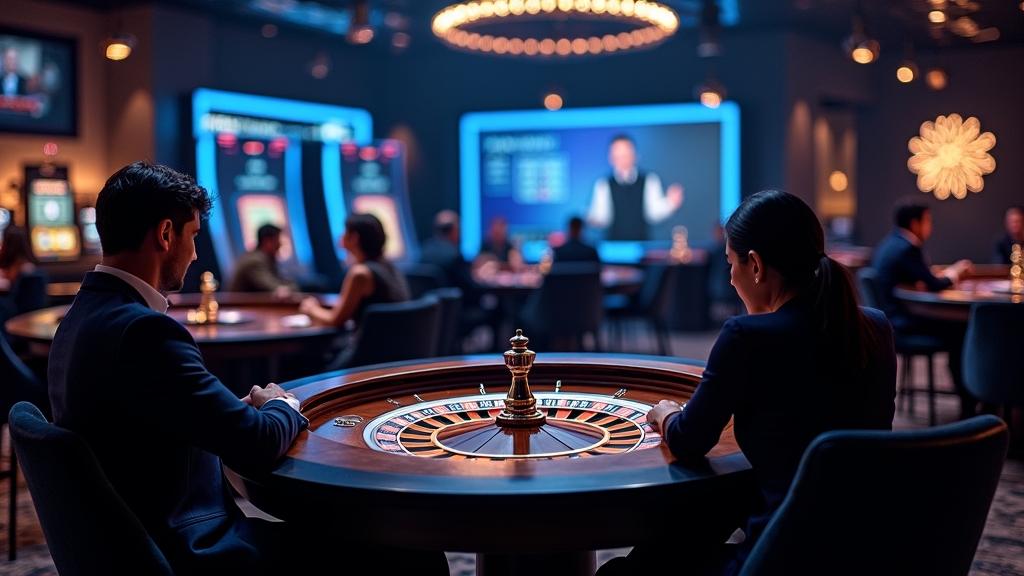 Table de casino en direct avec croupier et interface de mise lumineuse