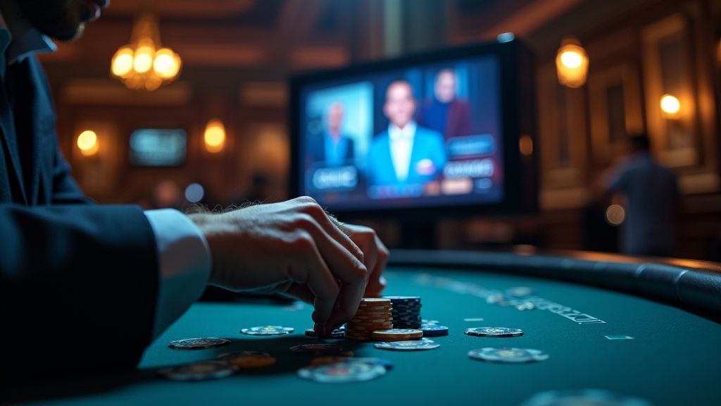 Joueur surveillant ses mises avec une table live en arrière-plan